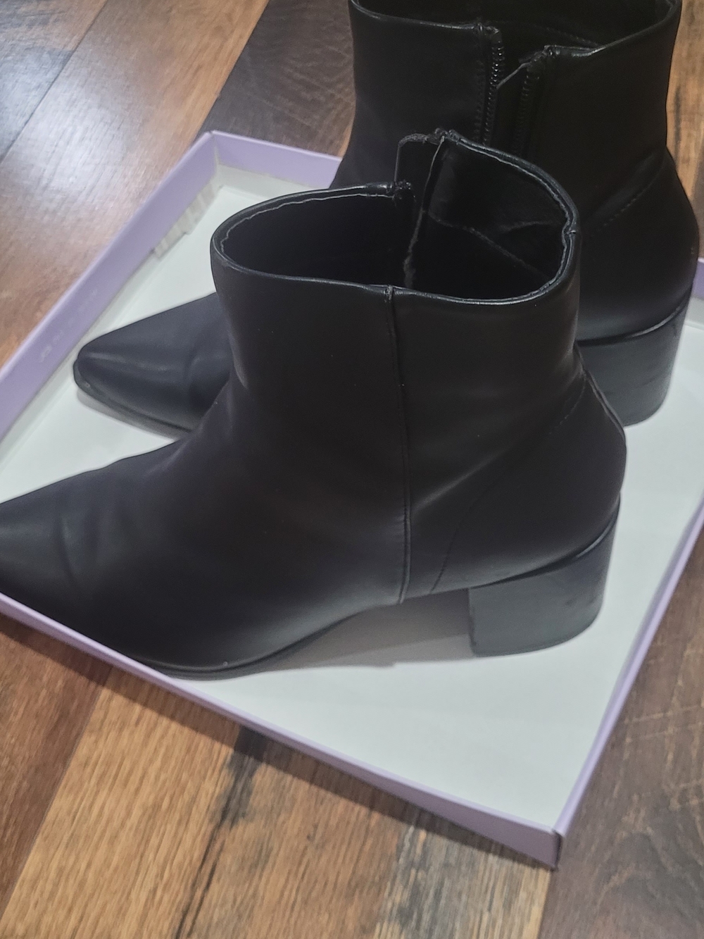 Steve Madden Black Pointed Ankle Booties with Low Block Heel